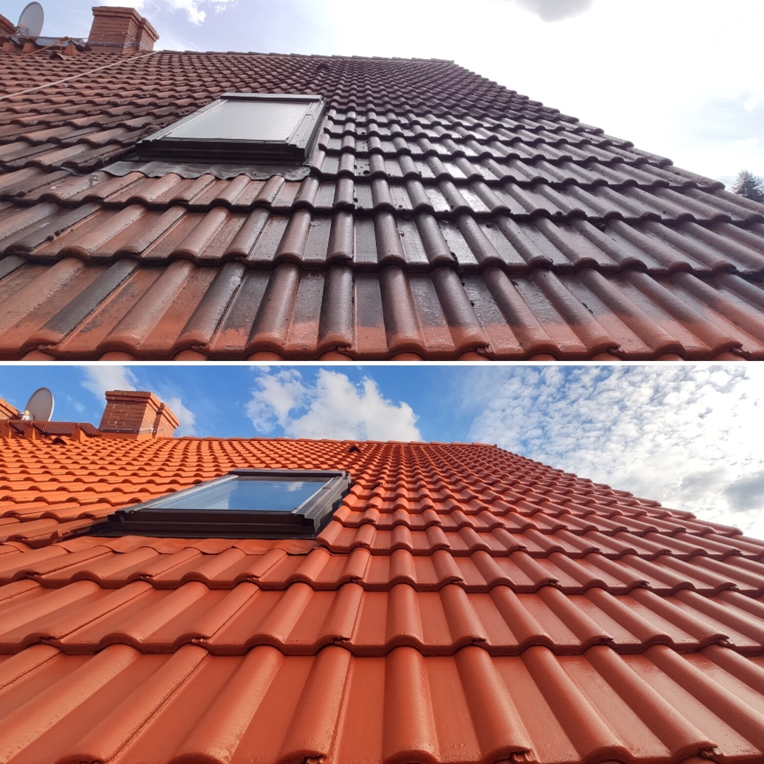 Mycie dachu dachówka betonowa przed i po zbliżenie - TwinsBro