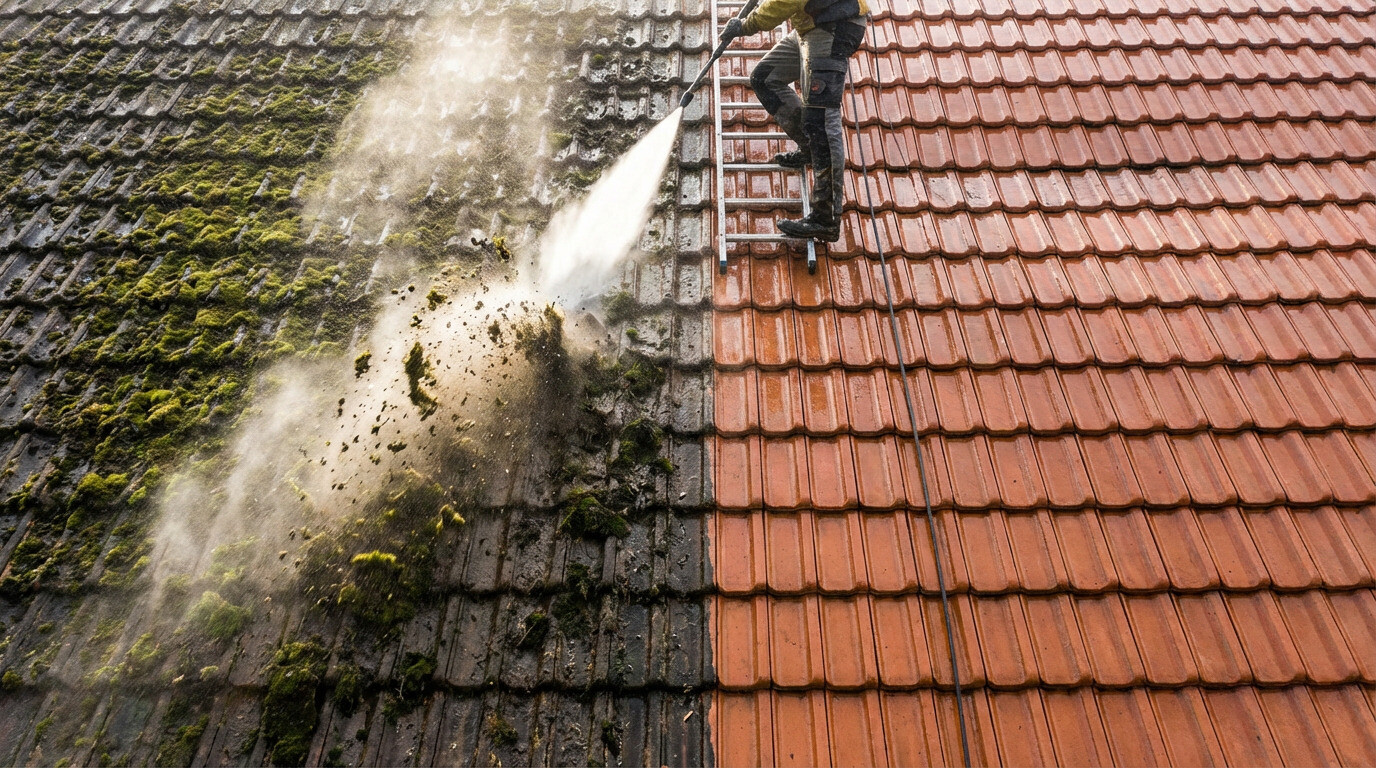 Mycie dachu myjką ciśnieniową